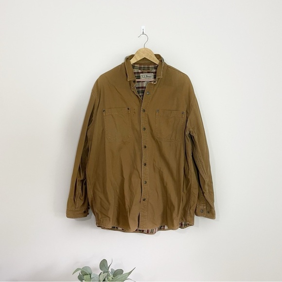[L.L. Bean] Men's Tan Flannel Interior Workwear Snap Button Barn Jacket - Picture 1 of 8